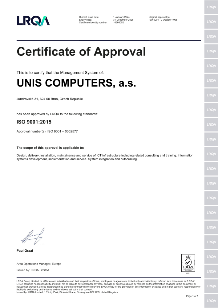 certifikace ISO 9001 1996 EN